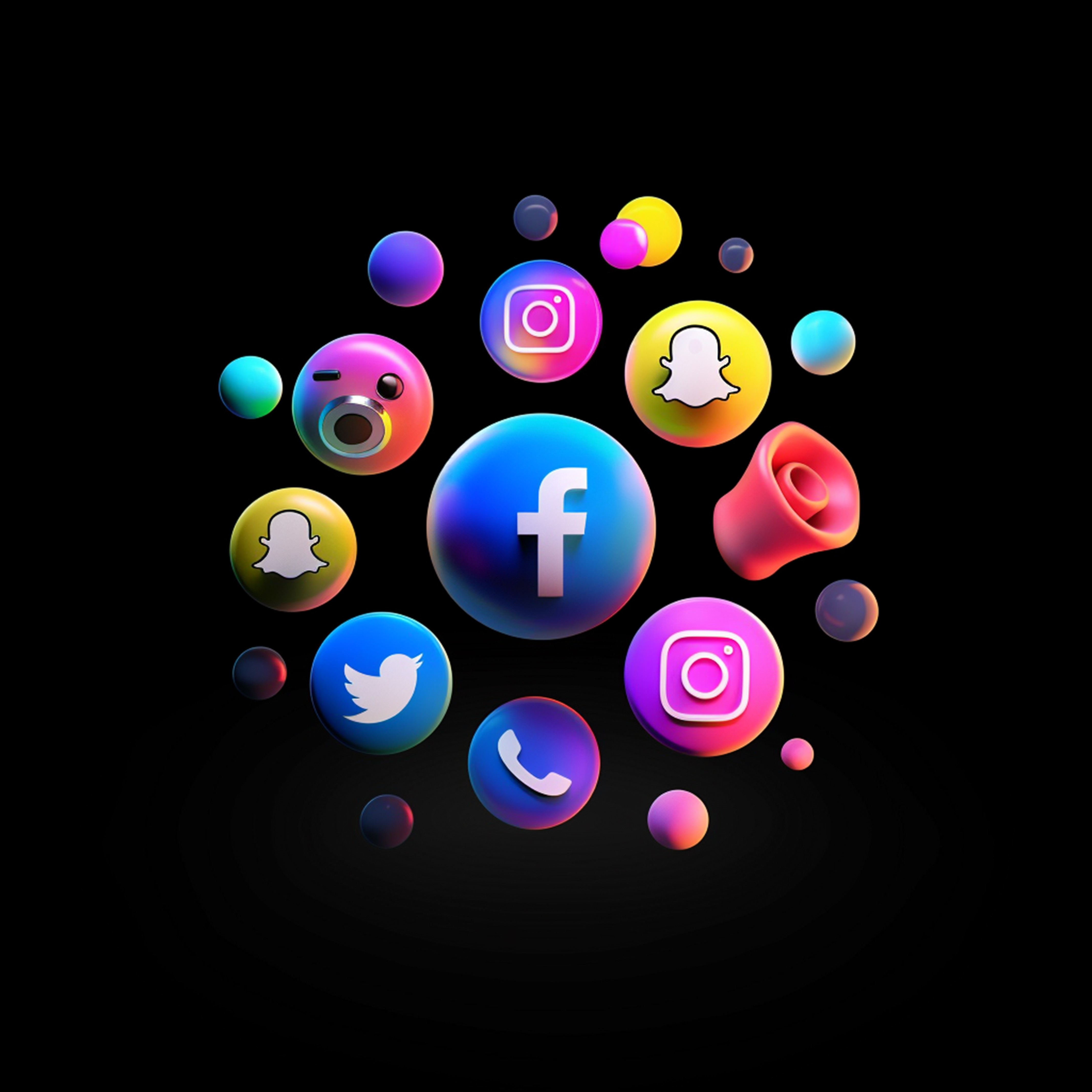 Social media platforms represented as colorful three-dimensional icons